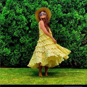 Innika Choo Iva Biig Dres in yellow eyelet gingham US0
